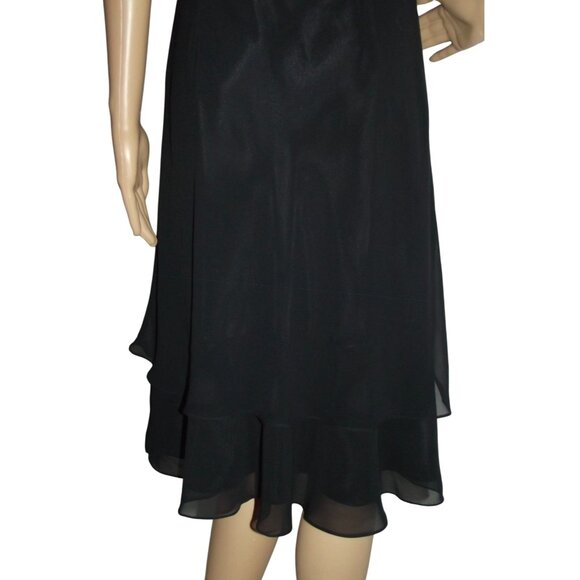 Liz Claiborne Dress Womens Sz 8 Black Drape Neck Flowy Midi Short Sleeve Elegant - Picture 9 of 11